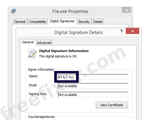 Screenshot of the AT&T Inc certificate